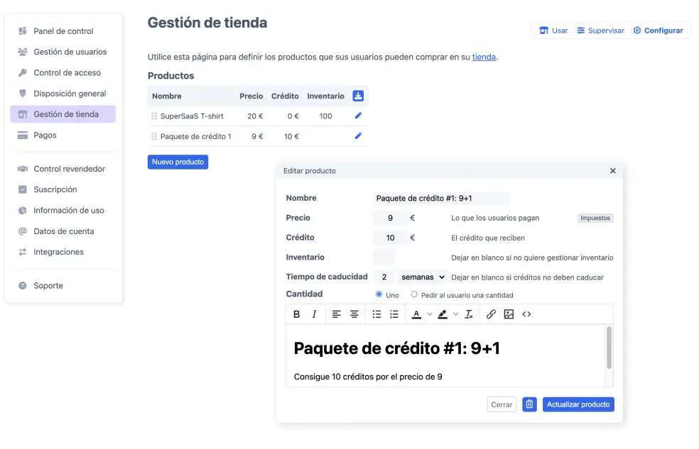Paquete de créditos con descuento
