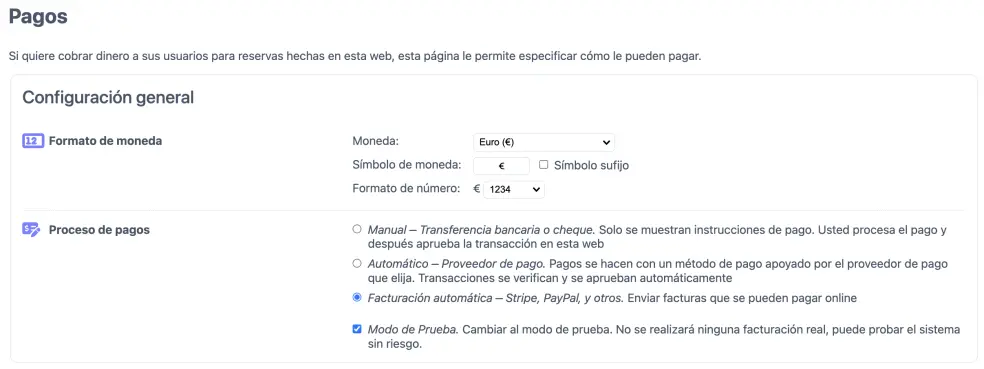 Configuración de la facturación
