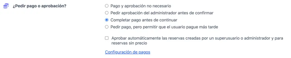 Seleccionar pago y/o aprobación