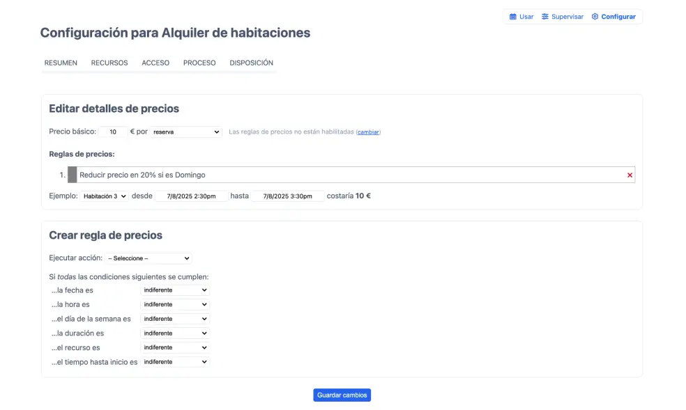 Regla de precios simple
