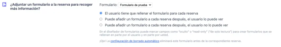 Adjuntar un formulario de reserva