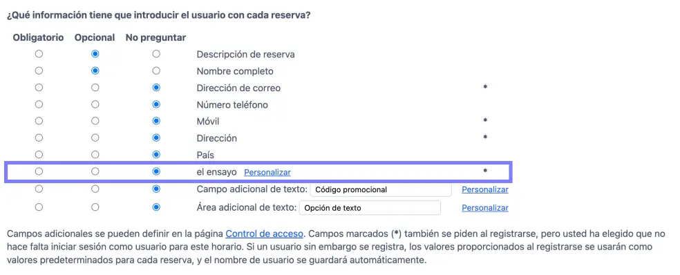 Campos de registro de usuarios