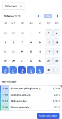 Ejemplo de agenda de SuperSaaS en un móvil para clases de yoga o pilates