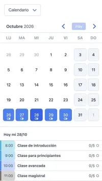 Ejemplo de un horario de SuperSaaS en un dispositivo móvil para clases de arte