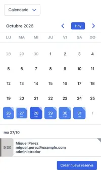Sistema de reservas de alquiler de equipos de SuperSaaS en un dispositivo móvil
