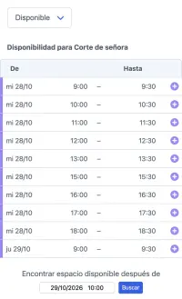 Aplicación de programación para peluquería móvil de SuperSaaS en un móvil