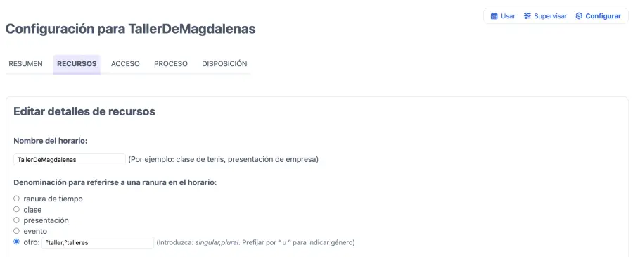 Recursos del horario de magdalenas