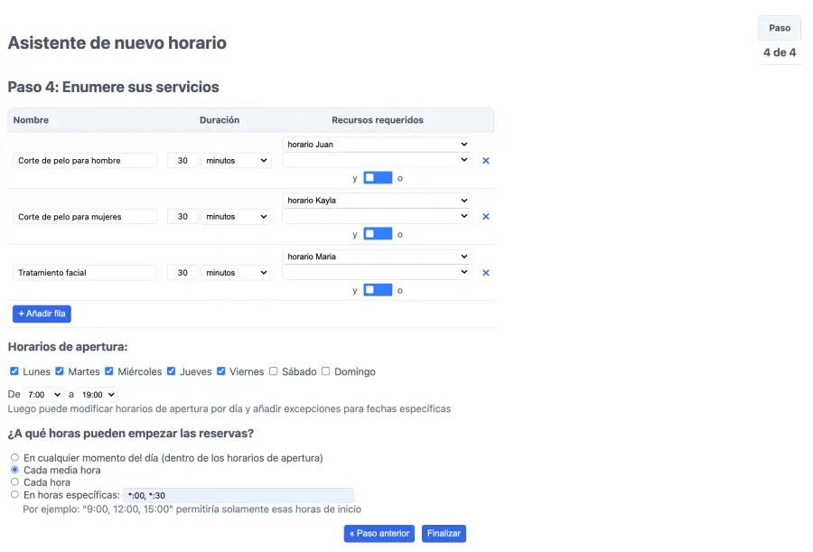 Gestionar tus servicios en tu calendario de citas online