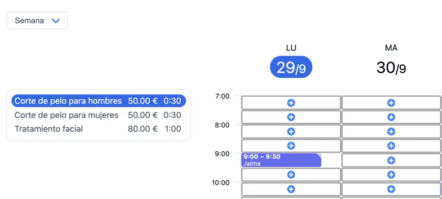 Crear una reserva en tu horario de citas online