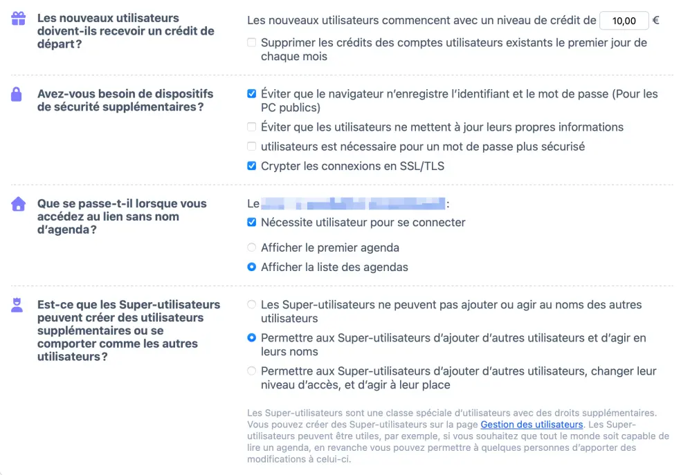 Autres paramètres d’inscription