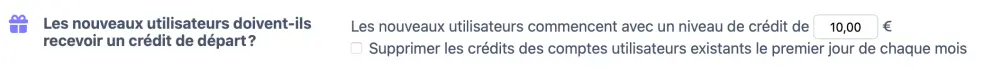 Configuration d’un crédit de départ