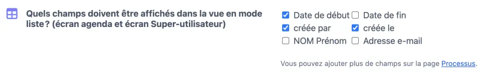 Sélectionnez les champs pour l’affichage en liste