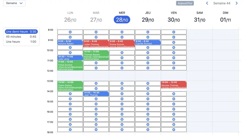 Exemple de planning SuperSaaS sur un ordinateur pour les entreprises de coaching.