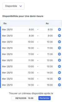 Exemple de planning SuperSaaS sur un appareil mobile pour les entreprises de coaching.
