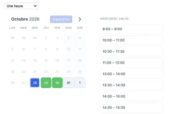 Exemple d’un widget de type planning SuperSaaS sur une tablette pour les entreprises de coaching.