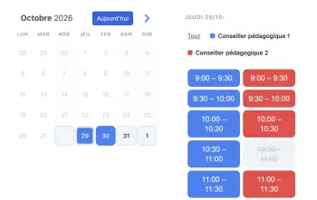 Exemple d’un widget de type agenda SuperSaaS sur une tablette pour les écoles et universités.