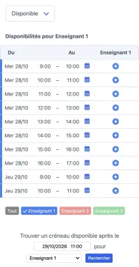 Exemple de planning SuperSaaS sur un appareil mobile pour les moniteurs de conduite