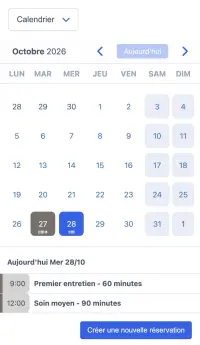 Exemple de planning SuperSaaS sur un appareil mobile pour des services de thérapie.