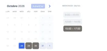 Exemple d’un widget de type emploi du temps SuperSaaS sur une tablette pour des services de thérapie.