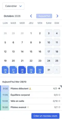 Exemple de planning SuperSaaS sur un appareil mobile pour les salles de sport et les studios de fitness.
