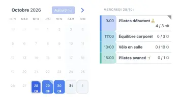 Exemple de planning de type widget SuperSaaS sur une tablette pour les salles de sport et studios de fitness.