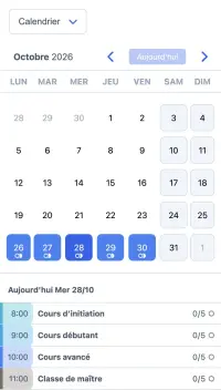 Exemple d’un agenda SuperSaaS sur un appareil mobile pour des leçons d’équitation