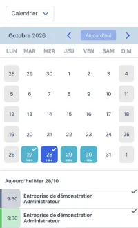 Exemple d’un planning SuperSaaS sur un appareil mobile pour les écoles de langues