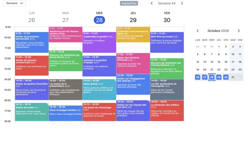 Exemple d’un agenda SuperSaaS sur un ordinateur pour des conférences