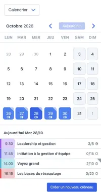 Exemple d’un agenda SuperSaaS sur un appareil mobile pour des conférences