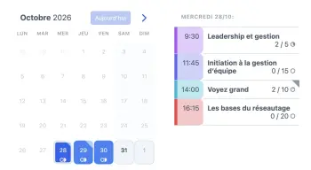 Exemple d’un widget de type agenda SuperSaaS sur une tablette pour des conférences