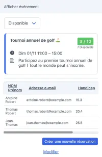 Exemple d’un agenda SuperSaaS sur un appareil mobile pour les heures de départ et les leçons