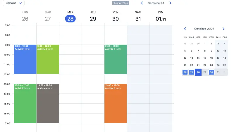 Exemple de planning SuperSaaS sur un ordinateur pour des services de visites et de tours.