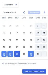 Exemple de planning SuperSaaS sur un appareil mobile pour des services de visites touristiques et de tours.