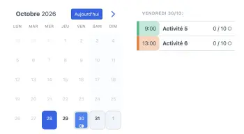 Exemple d’un widget de type emploi du temps SuperSaaS sur une tablette pour des services de visites touristiques et de tours.