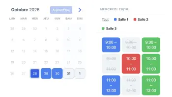 Exemple d’un widget de type SuperSaaS pour la planification sur une tablette pour des salles de conférence et de réunion.