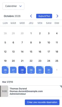 Exemple de planning SuperSaaS sur un appareil mobile pour la location d’équipement