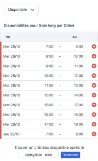Exemple de planning SuperSaaS sur un appareil mobile pour des services de thérapie par massage.