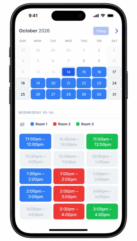 Mobile phone displaying a SuperSaaS schedule