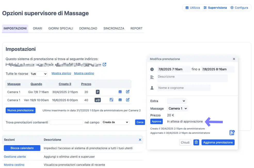 Pop-up di approvazione