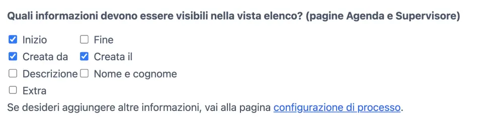 Scegli i campi per la vista elenco
