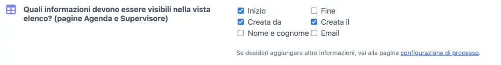Scegli i campi per la vista elenco