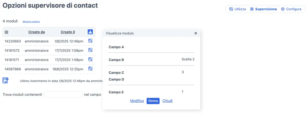 Riepilogo dei moduli inviati