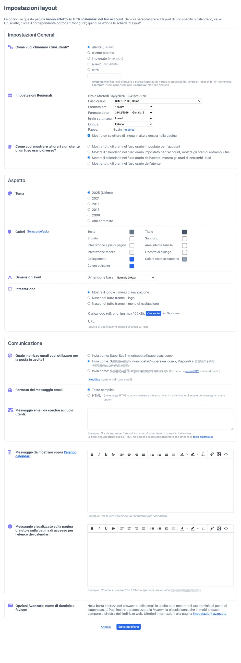 Impostazioni Layout