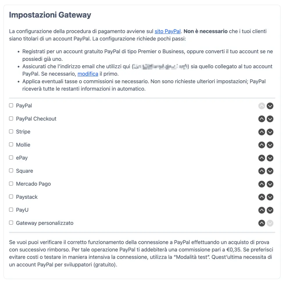 Configurare il gateway pagamenti