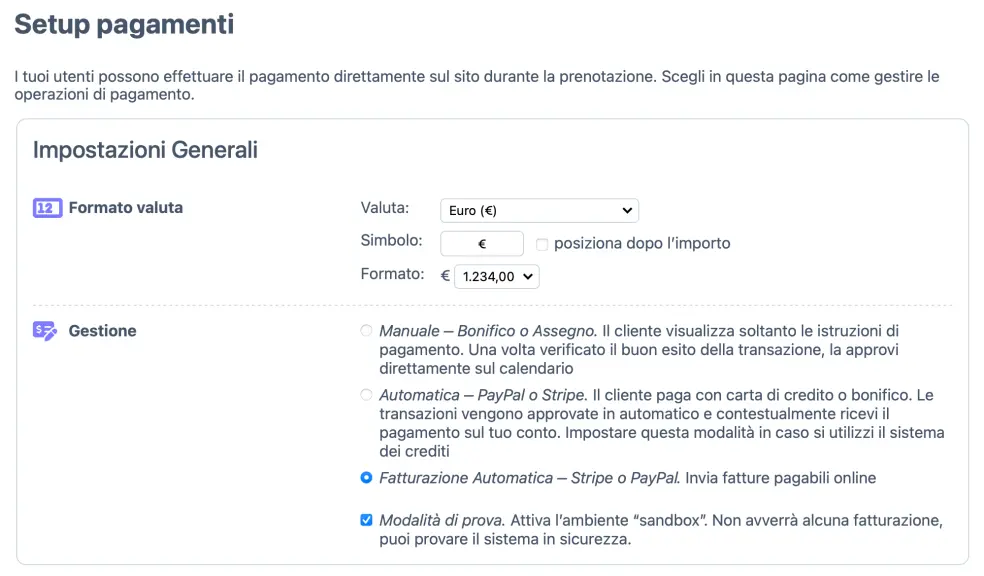 Configurazione della fatturazione