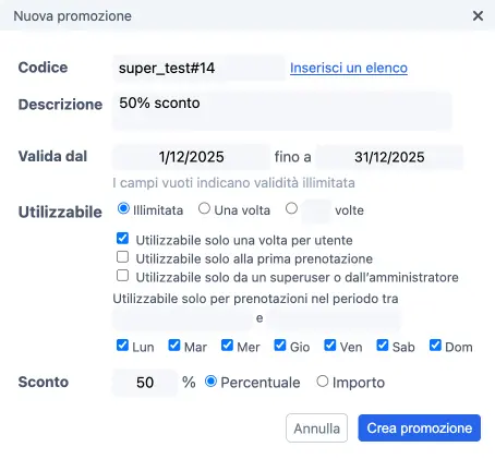 Finestra nuova promozione