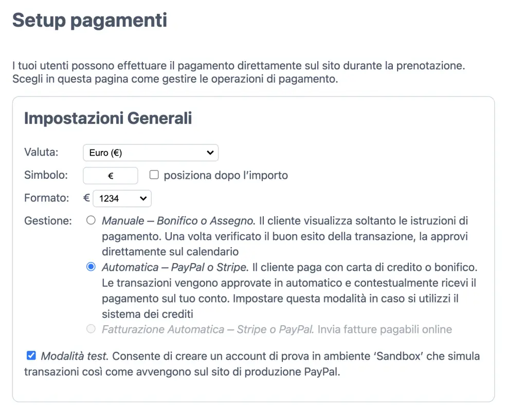 Configurare i pagamenti online