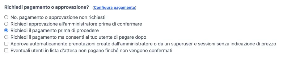 Seleziona pagamento o approvazione