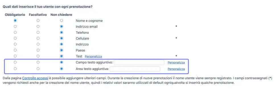 Campi personalizzabili
