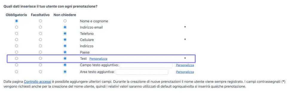 Campi di registrazione